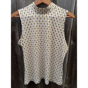 Carolina Belle Montréal White Gold Chain Print‎ High neck Sleeveless Top Size L